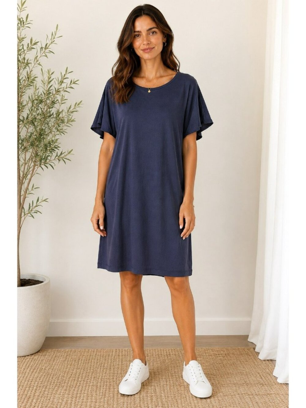 Transit Par-Such Italy Navy Lyocell Silk Blend Midi Dress Oversized Size 2 XS